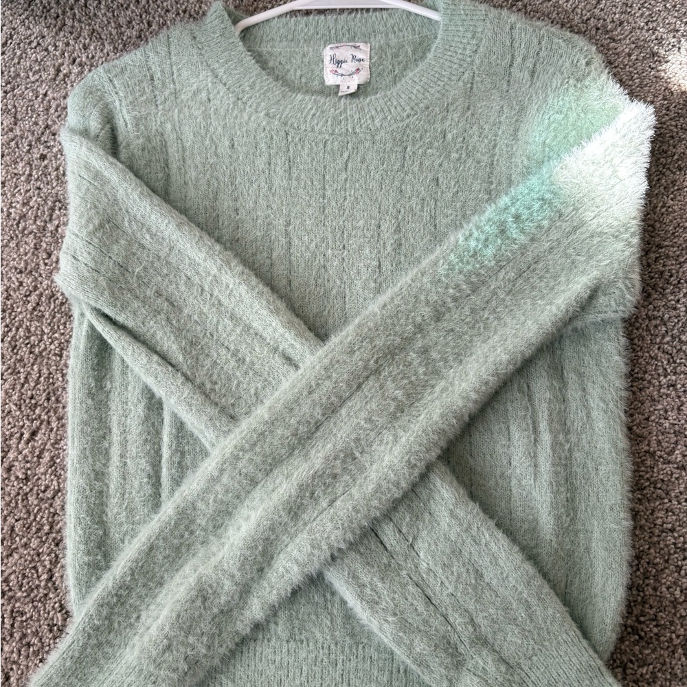 Hippie Rose Mint Green and Cream Crew Neck Sweater